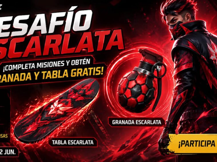 Detalles del desafio escarlata de Free Fire: Misiones, objetos y skins.